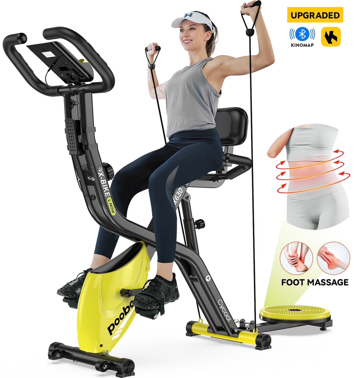 Pooboo 4in1 Folding Exercise Bike Indoor Cycling Bike Stationary Magnetic X Bike Gym Workout 300 lb Easy to Get on/Off