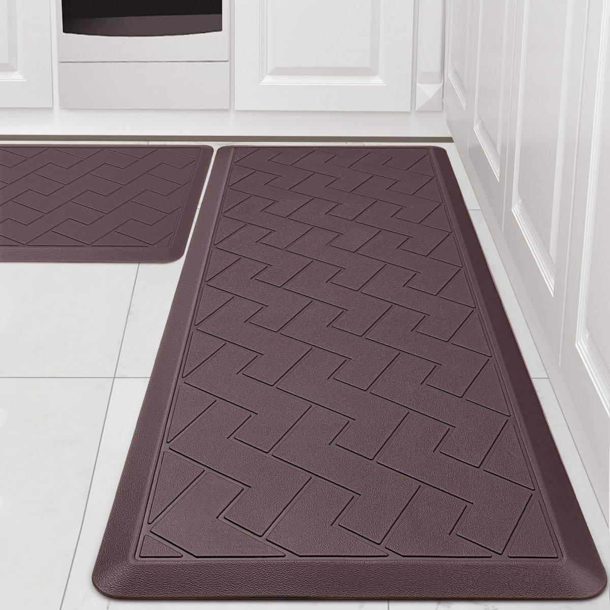 WEZVIX Non-Skid Kitchen Rugs and Mats Waterproof, Anti Fatigue Kitchen Mat 2 Pcs, 1/2 inch Thick Kitchen Floor Mat, Ergonomic Comfort Foam Standing