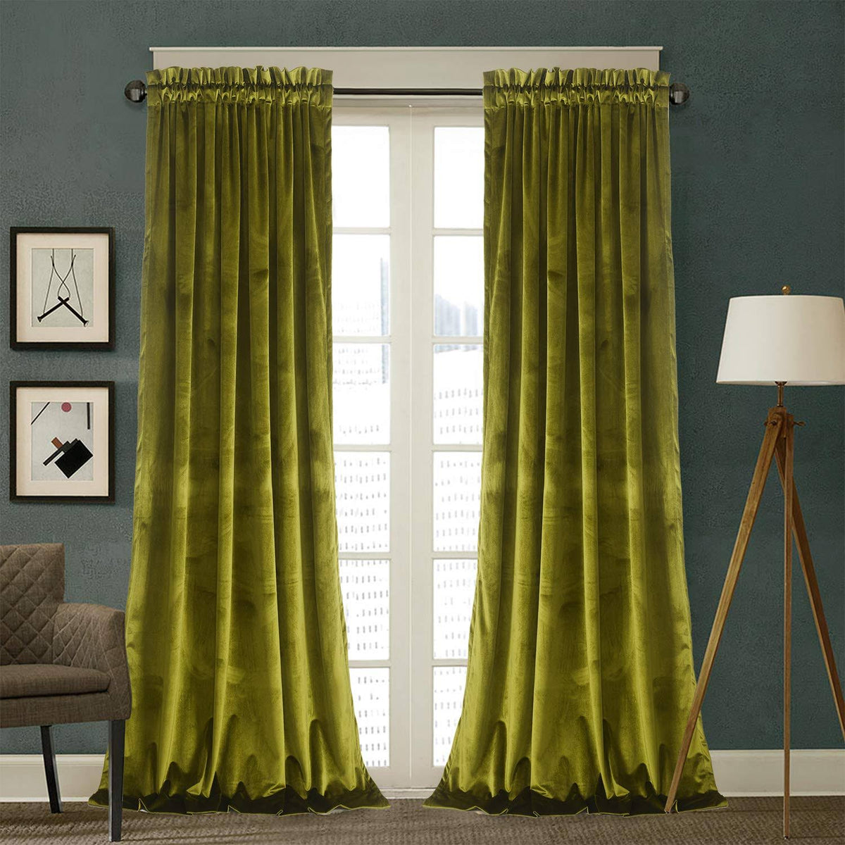 Roslynwood Velvet Curtains 2 Panels Set, Block Light Thermal Insulated Velour Rod Pocket Drapes for Bedroom and Living Room (52 x 63 inch