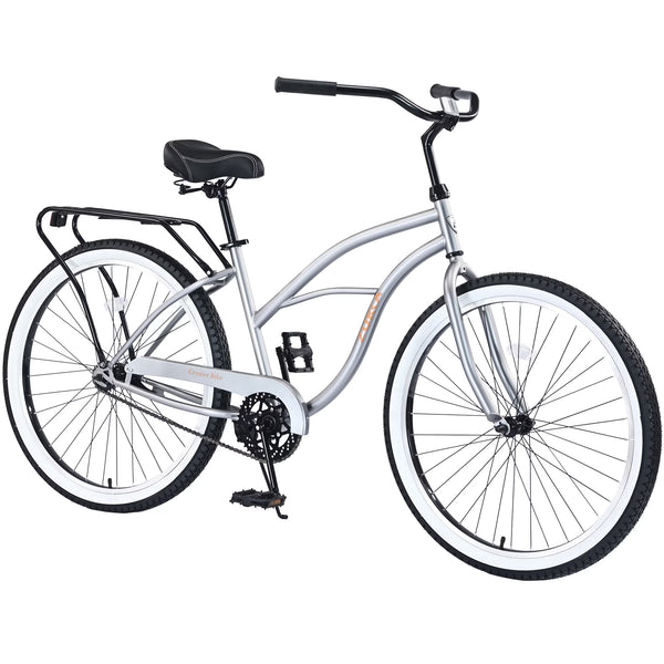 26 in Beach Cruiser Bike, Single Speed Bicycle with Steel Frame, Wide Wheels and Rear Coaster Brakes, Comfortable City Commuter Bike for Adult Men