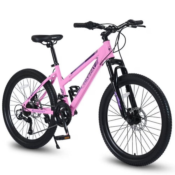 POWANLI 26" Mountain Bike for Women, 21 Speeds Mountain Bicycles with Dual Disc Brakes and 100mm Front Suspension, Pink(Gift)